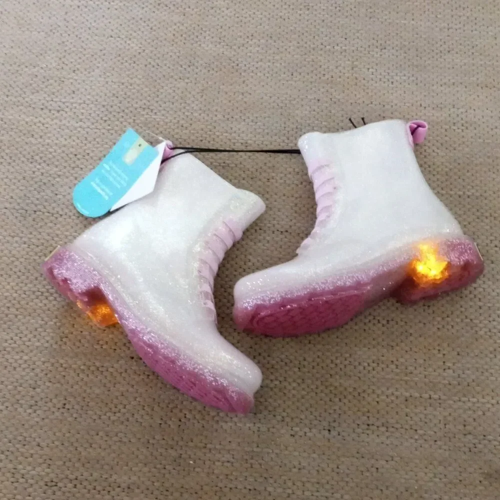 Western Chief Girl's Shimmer Glitter Lighted Combat Boots (Sz-11) Iridescent NEW